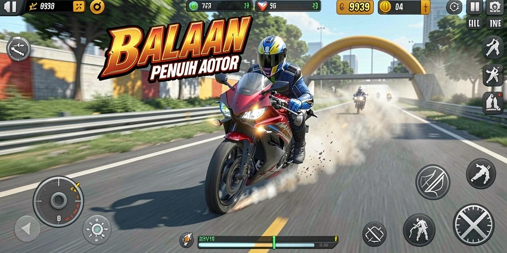 Tampilan mendebarkan dari gameplay balapan motor di 9939.