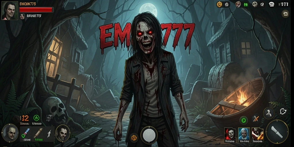 Screenshot menunjukkan suasana menyeramkan di dunia EMON777.
