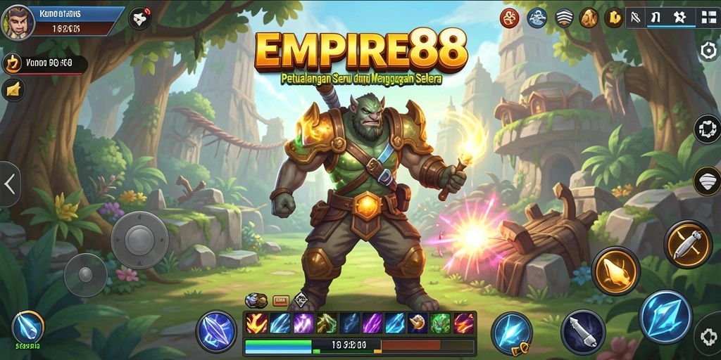 Screenshot gameplay EMPIRE88 menampilkan pertarungan epik dan dunia yang fantastis.