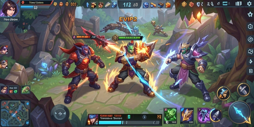 Tangkapan layar EVIP2 menampilkan aksi intens dalam gameplay MOBA.