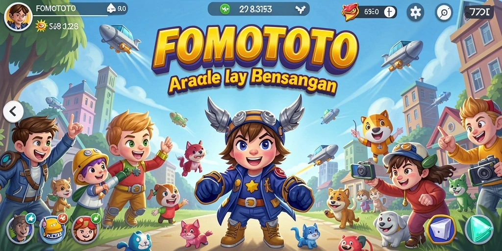 Tampilan seru gameplay FOMOTOTO dalam arena arcade.
