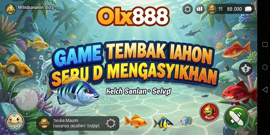 Screenshot gameplay OLX888 menampilkan aksi menangkap ikan yang menegangkan.