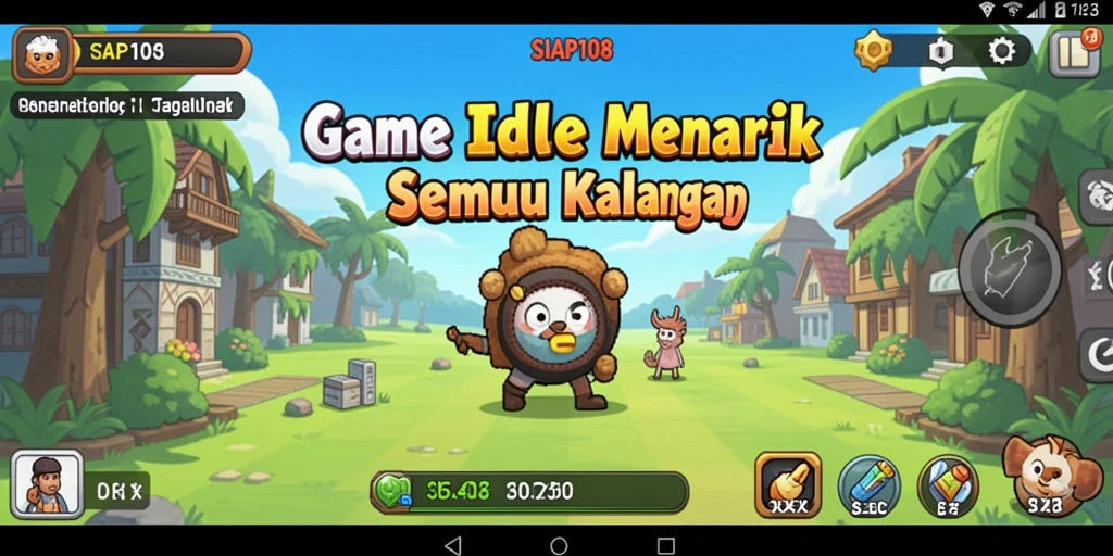 Screenshot gameplay SIAP108 menampilkan karakter yang sedang mengumpulkan sumber daya.