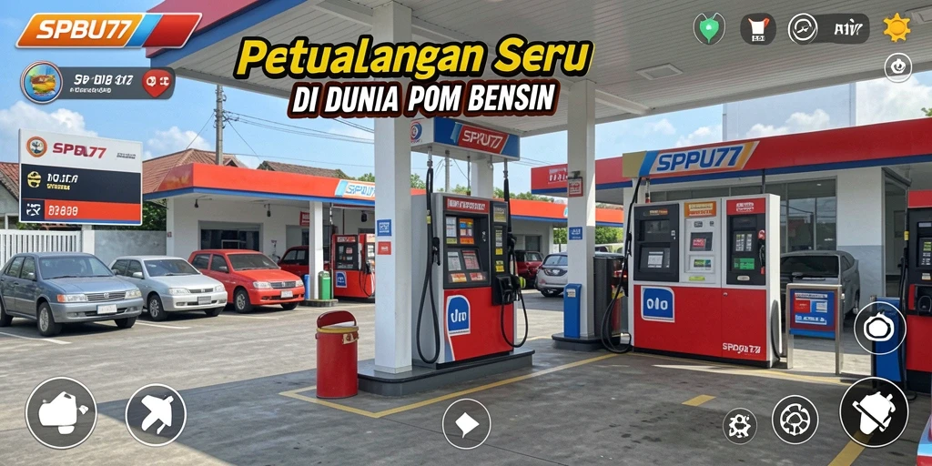 Tampilan gameplay SPBU77 dengan eksplorasi seru dan interaksi karakter.