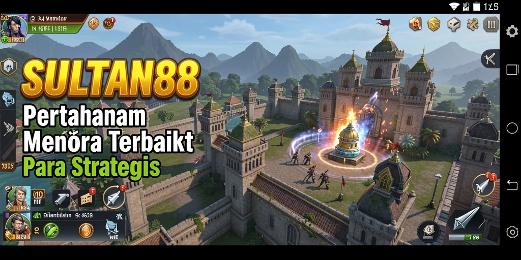 Tangkapan layar gameplay menonjolkan pertahanan menara yang strategis.