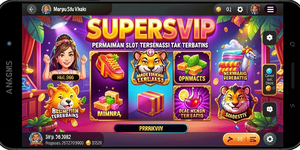 Screenshot gameplay SUPERSVIP menampilkan grafik Slot yang memikat dan fitur menarik.