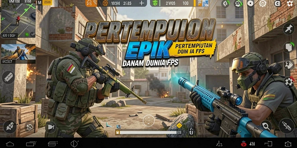 Screenshot utama gameplay VM108 menunjukkan aksi pertempuran yang mendebarkan dalam FPS.